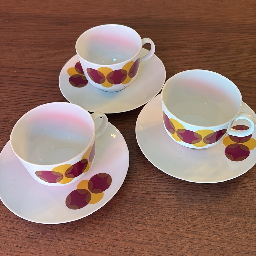 LAST CALL! Bareuther Bavaria  - Vintage MCM Set of Three Coffee Cups & Saucers